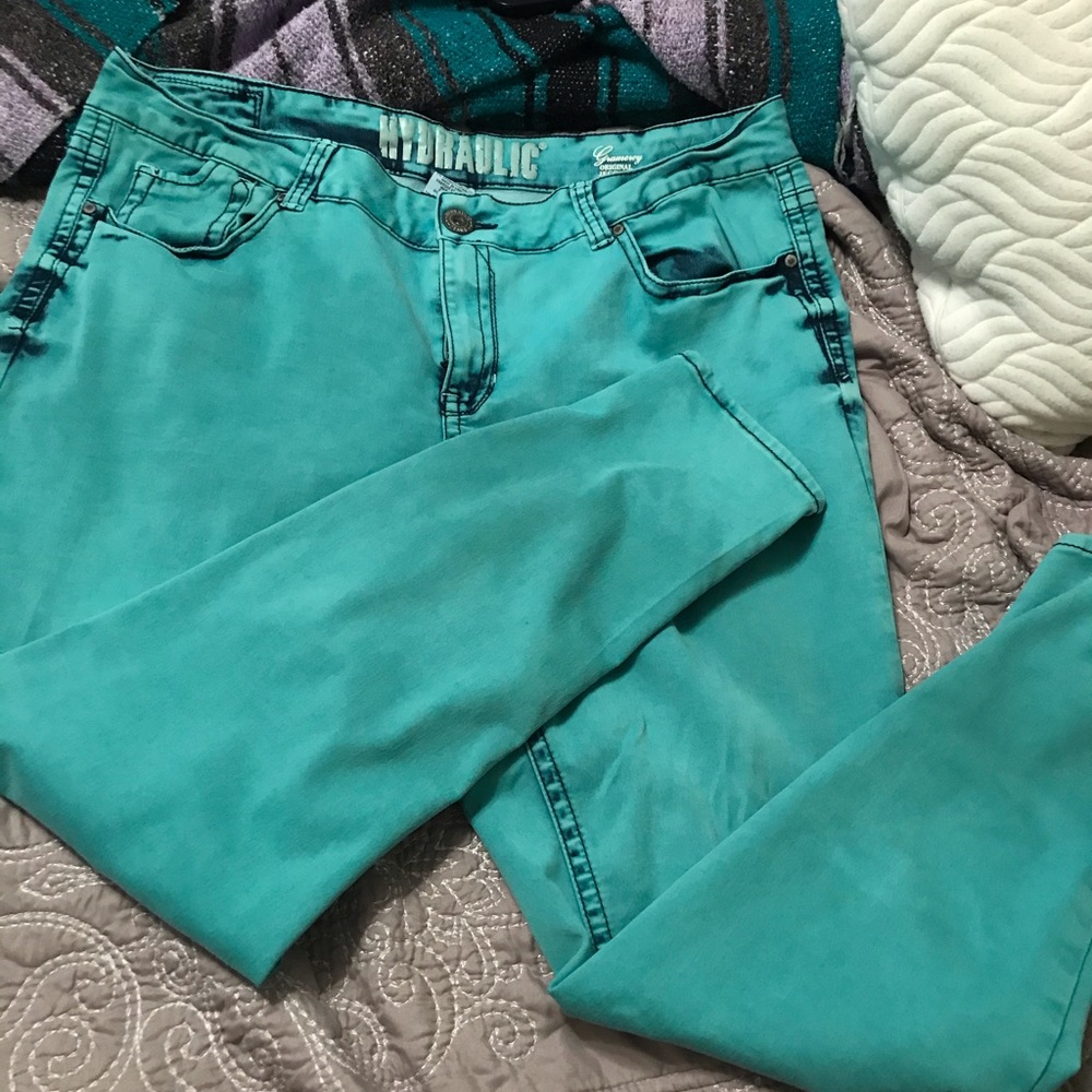 Hydraulic turquoise jeggings